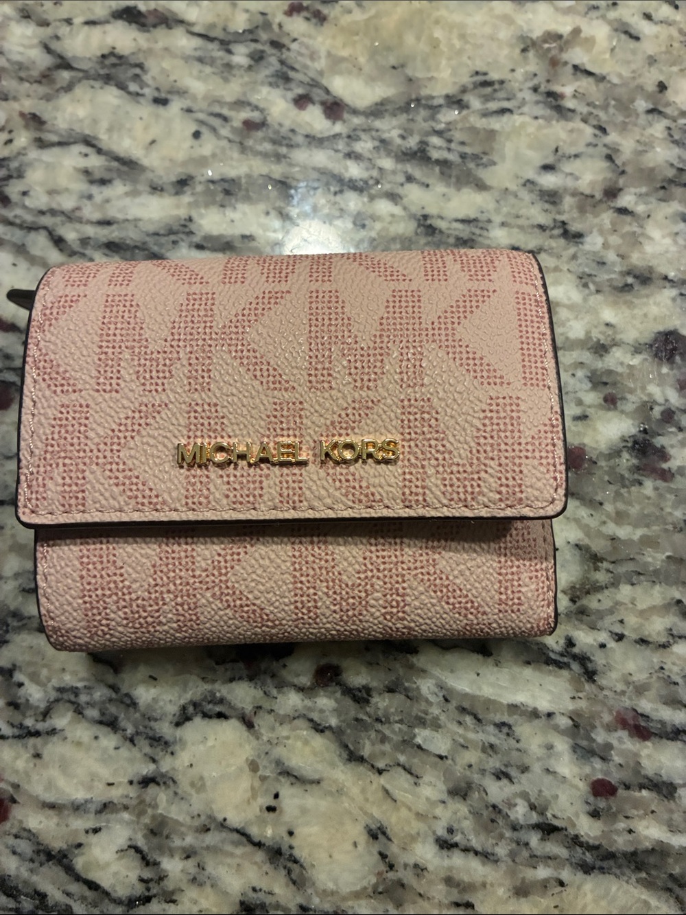 Michael Kors Blush Pink Signature Fold Wallet with Gold Logo